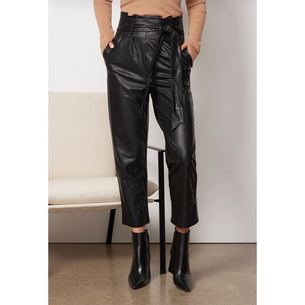 Commando Faux Leather Paperbag Pants Black SL102 High Waist Tapered Leg Large